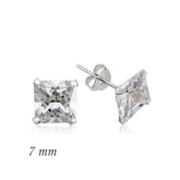 Boucles d'oreilles carrées en argent avec pierre unique en zircon - 7 mm